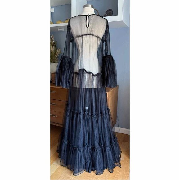 Black Mesh Sheer Tulle Maxi Dress Gothic Flowy Swing Size S/M - Picture 4 of 9